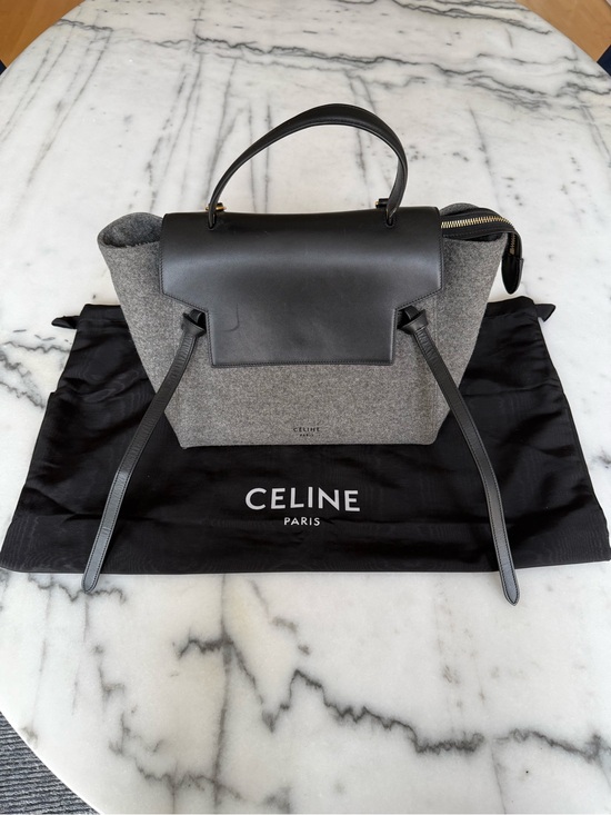 Celine Handbags - Céline Felt & Smooth Leather Gray and Black Belt Bag